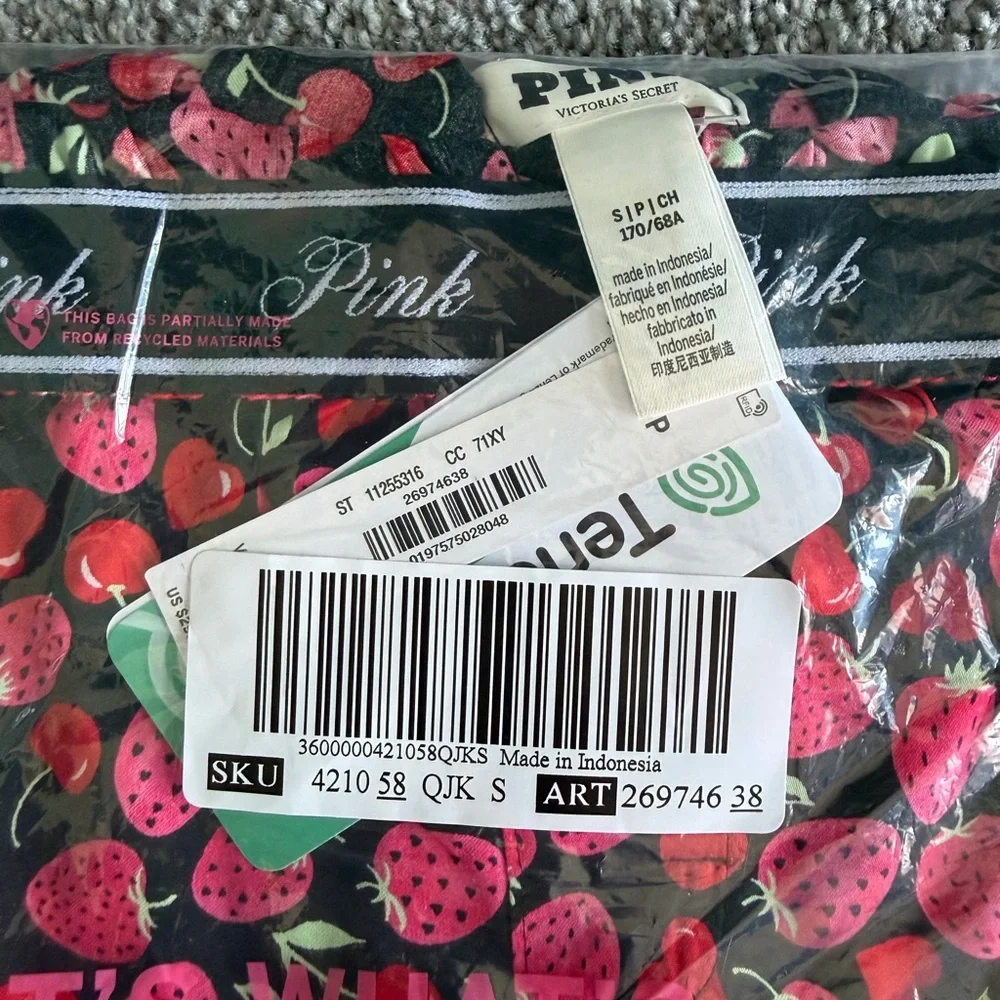 Victoria’s Secret PINK Black Fruit Cherry Strawberry Pajama Sleep Shorts Small